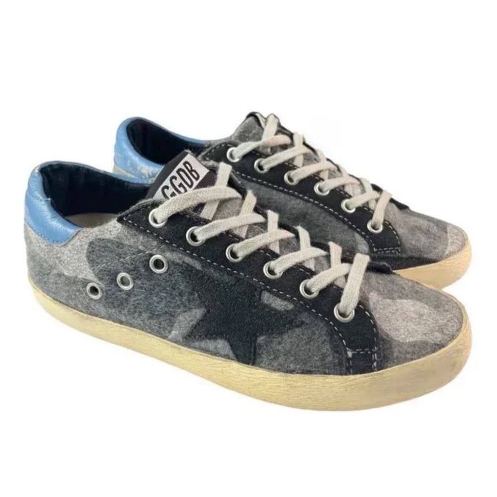 Golden Goose Superstar Sneakers Grey Blue Camo Star Sz 36